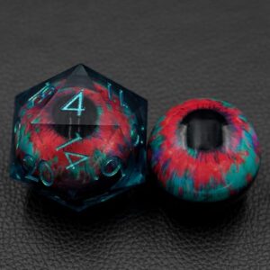 Dungeons and Dragons Dice Moving Eyeball 50mm Giant D20 with Gift Case, Handmade Sharp Edge Dice for Role Playing Game (Red Teal Eyeball)