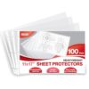Dunwell 11x17 Sheet Protectors Landscape - (100 Pack, Heavyweight), 11 x 17 Ledger Size Plastic Sleeves, 3 Hole Punched, Fits 3-Ring Binders, Clear Heavyweight Acid-Free Poly