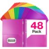 Dunwell Plastic 2 Pocket Folders with 3 Prongs, (48 Pack, Assorted Colors), 3-Clasp Folders with Fasteners, Tear-Resistant, Long Lasting Acid-Free Poly, Includes Labels