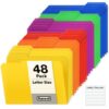 Dunwell Plastic Colored File Folders (48 Pack), 1/3 Tab Filing Folders for 8.5x11 Letter Size Documents, Assorted Colors, Acid-Free Poly, Includes Labels