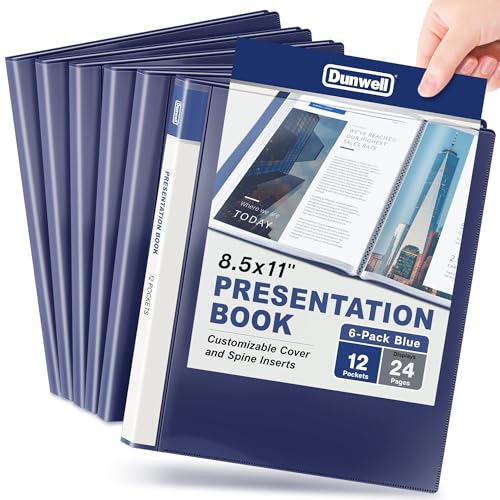 Dunwell Presentation Binder 12-Pocket, Displays 24 Pages, 8.5x11 Portfolio Binder with Plastic Sleeves, Storage and Organizer for Documents, Certificates, Projects, Photos (6 Pack, Blue)