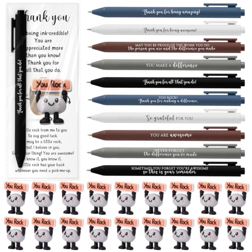 Dunzoom 24 Sets You Rock Motivational Employee Appreciation Gifts Funny Inspirational Ballpoint Pens 3D Resin Rock Figurines Thank You Cards Inspirational Funny Pens for Coworker Staff Team Volunteer