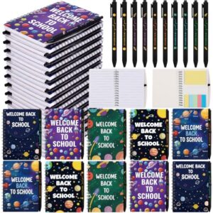 Dunzoom 40 Pcs Welcome Back to School Gifts Bulk Spiral Notebooks with Sticky Notes Motivational Pens First Day of School Notepads Party Favor for Teacher Student Classroom(Outer Space)