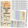 Dunzoom 50 Sets Welcome Back to School Gifts Include Greeting Cards and Inspirational Ballpoint Pens First Day of School Stationery Set for Teachers Students Reward Supplies(Rainbow)