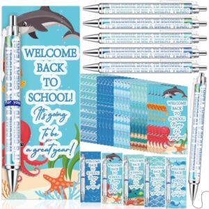 Dunzoom 50 Sets Welcome Back to School Gifts Include Greeting Cards and Inspirational Ballpoint Pens First Day of School Stationery Set for Teachers Students Reward Supplies(Ocean)