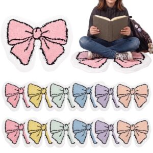 Dunzy 12 Pcs 16 Inch Pastel Bow Shaped Classroom Rugs Back to School Welcome Door Mat Non Slip Fluffy Floor Mats for Reading Corner Teacher School Classroom Bedroom Decorations