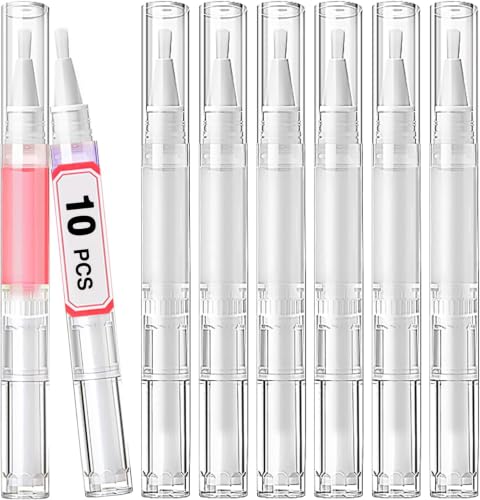 DupakSYS Nail Oil Pen 30Pcs 5ml Empty Cuticle Oil Pen Travel Transparent Twist Pens with Brush Tip for Nail, Eyelash Growth Liquid Tube, Cosmetic Lip Gloss Container Applicators + 48pcs Label