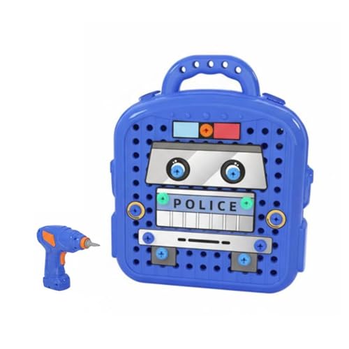 DuskHaven Children Assembly Screwdr Kids Tool Set Workbench Stool Playset Drill Wrench Screwdriver Educational Toy Storage Bench Suitable for Preschool Learning, Blue, Electric Model