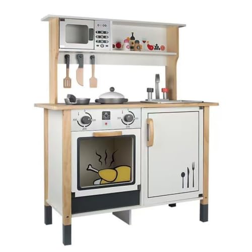 DuskHaven Play Set Playset Toy Kitchen Pretend Kitchen Wooden Kitchen Set with Upright Frame Stable Design and Accessories for Imaginative Play Suitable for playroom Daycare Nursery , White