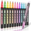 DUULEMANG 12 Colors Outline Shimmer Markers, Double Line Glitter Markers Pens for Christmas Greeting Cards, Outline Glitter Pens Art Supplies for Coloring, Metallic Marker Pen for Scrapbook Art Crafts