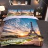 Duvet Cover King Size Paris France Sunset By Eiffel Tower Bedding Set for Kids & Adults,Zipper Closure,3 Pieces Bedding Set