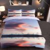 Duvet Cover Queen Size Wind Turbine and Electrical Towers On Sunset Bedding Set for Kids & Adults,Zipper Closure,3 Pieces Bedding Set
