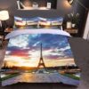 Duvet Cover Twin Size Sunrise in Paris with Eiffel Tower Bedding Set for Kids & Adults,Zipper Closure,3 Pieces Bedding Set