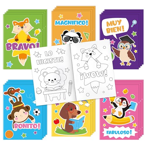Dvbonike 24Pcs Spanish Positive Coloring Books - Cute Animal Spanish Motivational Phrases Themed DIY Coloring in Pages Classroom Rewards Party Favors Supplies and Art Activity Gifts for Student