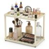 DwellDeal 2 Tier Bathroom Counter Organizer, Rectangular Vanity Organizer Shelf, Skincare and Makeup Countertop Storage Rack for Kitchen, Bathroom, Bedroom,White