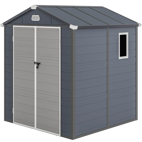 DWVO 6x6FT Outdoor Storage Shed w/o Floor, All-Weather Plastic Shed with Lockable Doors, Window & Vents, Plastic Tool Shed for Backyard, Patio, Poolside, Lawn, Gray
