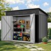 DWVO 9' x 4' Outdoor Storage Shed, Lockable Double Doors, Sloped Roof, Heavy-Duty Steel Shed for Garden & Patio, Large Backyard Tool Organizer, Dark Gray