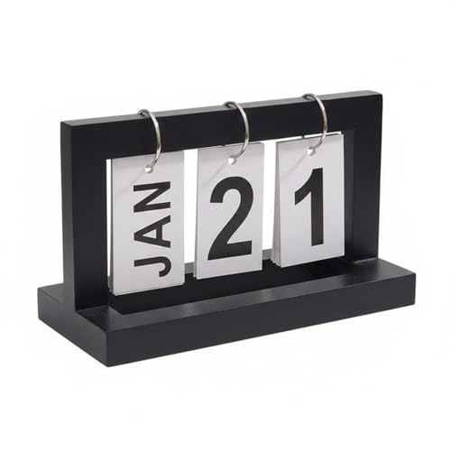 DYNWAVE Desk Calendar Display Desk Calendar Table Calendar Calendar With Wood And Iron Construction And Paper Date Cards Suitable for office desk home study classroom reception counter , Black , Flip Calendar Assembled