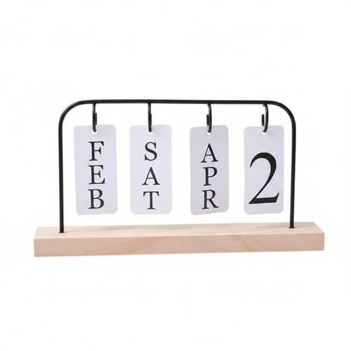 DYNWAVE Desk Calendar Display Desk Calendar Table Calendar Calendar With Wood And Iron Construction And Paper Date Cards Suitable for office desk home study classroom reception counter , Black , Flip Calendar