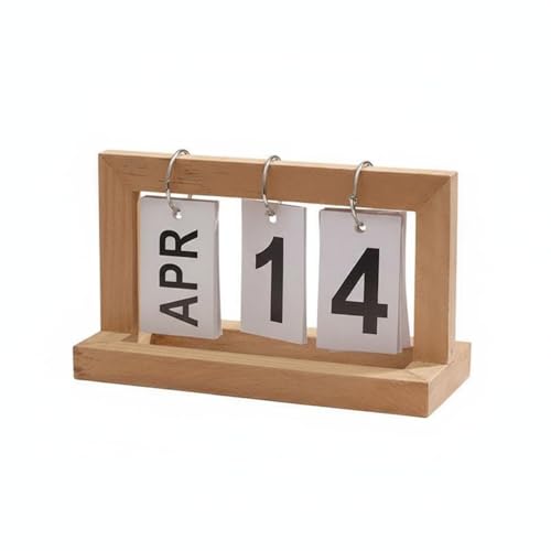 DYNWAVE Desk Calendar Display Desk Calendar Table Calendar Calendar With Wood And Iron Construction And Paper Date Cards Suitable for office desk home study classroom reception counter , Wood Color , Flip Calendar Assembled