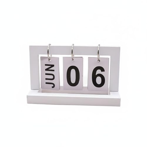 DYNWAVE Desk Calendar Display Desk Calendar Table Calendar Calendar With Wood And Iron Construction And Paper Date Cards Suitable for office desk home study classroom reception counter , White , Flip Calendar