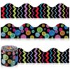 Eaasty 69 ft Classroom Bulletin Board Border Colorful Double Sided Printing Chalkboard Border Trim Black Background Scalloped Edge Bulletin Board Borders for Wall Decor(Bright Style)