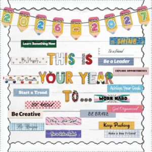 Eaasty Boho Bulletin Board Set This is Your Year Retro Classroom Decor Inspirational Bulletin Board Kit Positive Welcome Back to School Cutouts for School Nursery Chalkboard Wall Door Party Supplies