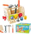 Eagarch Wooden Toddler Tool with Box, Wooden Set Educational Children Tool Kit with Storage Box for Interactive Play and Learning