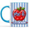 Eali88fa Personalized Grade Teacher Accent Coffee Mug with Name, 3D Printed Effect Red Apple Blue Gingham Stripe Design, Back to School Teacher Gift, 11oz 15oz