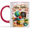 Eali88fa Personalized Teacher Accent Coffee Mug with Name, 3D Printed Effect Books Globe Chalkboard Classroom Design, Teacher Appreciation Gift, 11oz 15oz