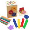 EANCYE Wooden Sorting Toys Montessori Color & Shape Sorter Preschool Learning Activities Fine Motor Skills Sensory Toys for Toddlers 2-5 Birthday Gifts for Boys and Girls (Colorful-Cuboid)