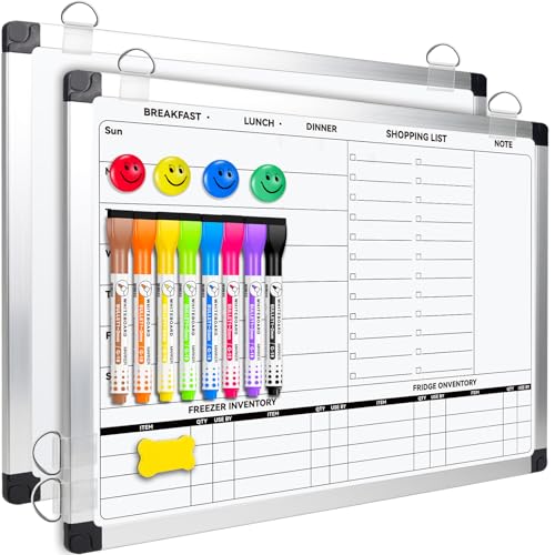 EAONE Weekly Meal Planner & Whiteboard for Wall Double-Sided, 16 x 12 in Magnetic Dry Erase Menu Board for Kitchen/Food Calendar/Grocery Shopping Lists, with 8 Markers & Eraser & 4 Magnets