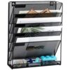 EASEPRES Desk File Organizer Mesh 6-Tier, Hanging Wall Mount Document Organization Stand, Desktop Vertical Mail Paper Folder Holder Rack with Bottom Tray for Office Home Cubicle Countertop, Black