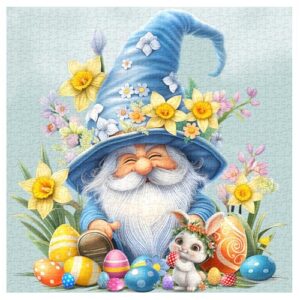 Easter Gnome Puzzles for Adults 1000 Pieces, Cute Rabbit Flower Jigsaw Puzzles, Spring Garden Easter Eggs Puzzle as Home Decor