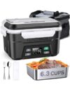 EAST OAK XL 6.3 Cups Cordless Electric Lunch Box for Adults, Heated Lunch Box Battery Powered with Automatic Heating, Portable Food Warmer with Removable Tray Divider