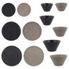East Table Mino_Works Series SET-590 12-Piece Dinnerware Set, 6 Types x 2 Colors (Plate & Bowl), Made in Japan, Microwave Safe, Dishwasher Safe