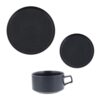 East Table SET-599-01 Mino_Works Series 3-Piece Dinnerware Set, Soup Cup & Plates, S/M, Black Mat, Made in Japan