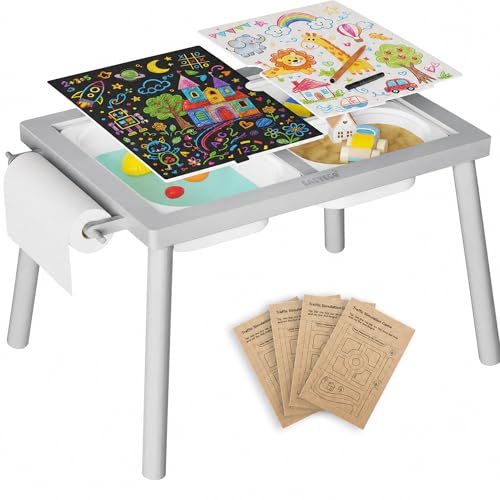 Easyego Sensory Table for Toddlers Kids Play Wooden Sand Water Table with Double-Sided Board & Foldable Storage Bins for Indoor and Outdoor Use, Birthday Gifts for Boys and Girls - Light Grey