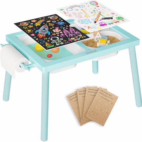 Easyego Sensory Table for Toddlers Kids Play Wooden Sand Water Table with Double-Sided Board & Foldable Storage Bins for Indoor and Outdoor Use, Birthday Gifts for Boys and Girls - Sky Blue