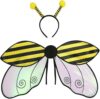 EASYFORALL Kids Boys Girls Ladybug Wings Halloween Cosplay Costume, Ladybird/Bee Wings with Headband Fairy Dress Up Accessories (Bee)