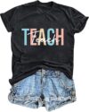 Eatbook Teacher Shirts for Women Funny Back to School Teacher Graphic Tee