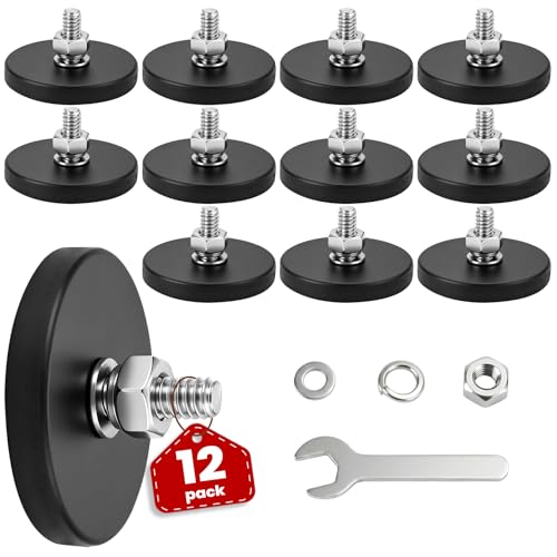 E BAVITE 12PCS 1/4inch Rubber Coated Magnets, 30LBS Anti-Scratch Neodymium Large Magnet Magnetic Non-Slip Strong Monting Magnet for Lighting Bar, Camera and Additional Mirrors