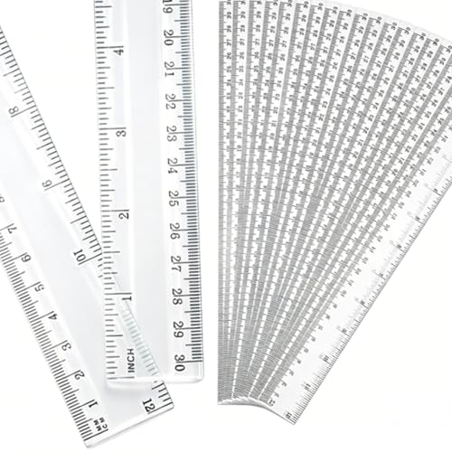 Eboot 20 Pack 12 Inch Clear Plastic Rulers Bulk, Easy-to-Read Straight Edge Rulers with Inches and Metric for Office, Back to School Supplies