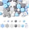 Echoed Elegance 57Pcs Christmas Winter Themed Silicone Bead Set with Box