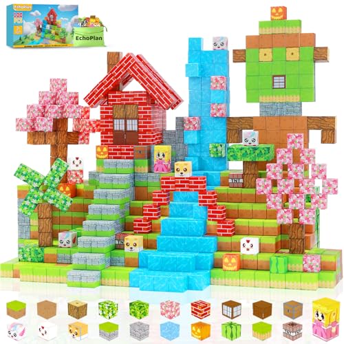EchoPlan Magnetic Blocks, 100PCS Magnetic Building Blocks to Build a 3D World, Sensory Construction Stacking Magnet Blocks Toy for Kids Ages 3+, Boys and Girls Christmas Birthday Gifts