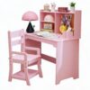EcoSummer Kids MDF Study Desk and Chair Set with Side Bookshelf, All White Children Writing Table Storage Workstation for Reading Drawing Homework