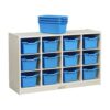 ECR4Kids 12 Cubby Mobile Tray Cabinet and 15 Scoop Front Bins, 3x4, Kids Furniture, Blue