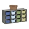 ECR4Kids Streamline 12 Cubby Tray Cabinet and 15 Scoop Front Bins, 3x4, Kids Furniture, Earthtone