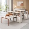 Edeyeu Office Cubicle Workstation, Modular Staff Desk (Four-Persons,White Orange)
