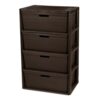 EDGUIOLV Brown Wide 4 Drawer Plastic Storage Tower With Cross-Weave Removable Bins, Tool-Free Easy Assembly Organizer Cabinet With Carry Handles & Stops For Bedroom, Closet, Office & Household